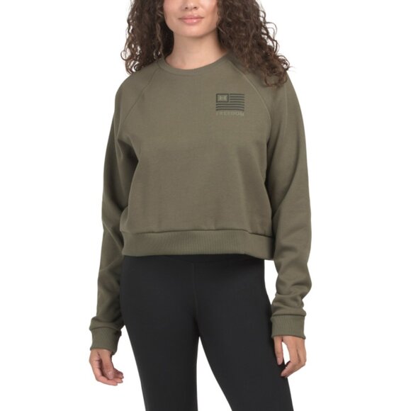 UNDER ARMOUR Marine Od Green Rival Crop Crew Neck Top - Picture 1 of 2